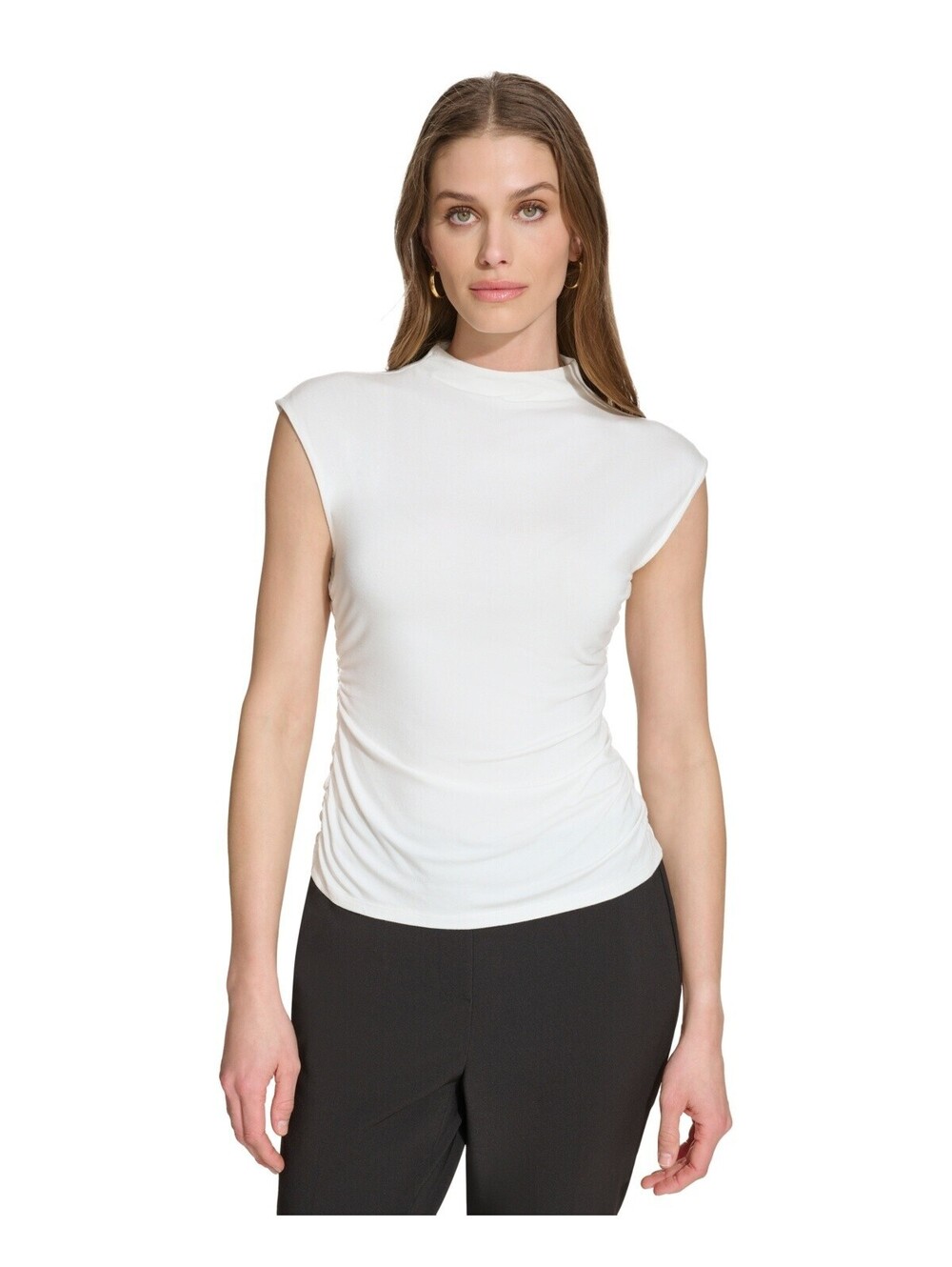DKNY Womens Mock-Neck Sleeveless K Ivory L